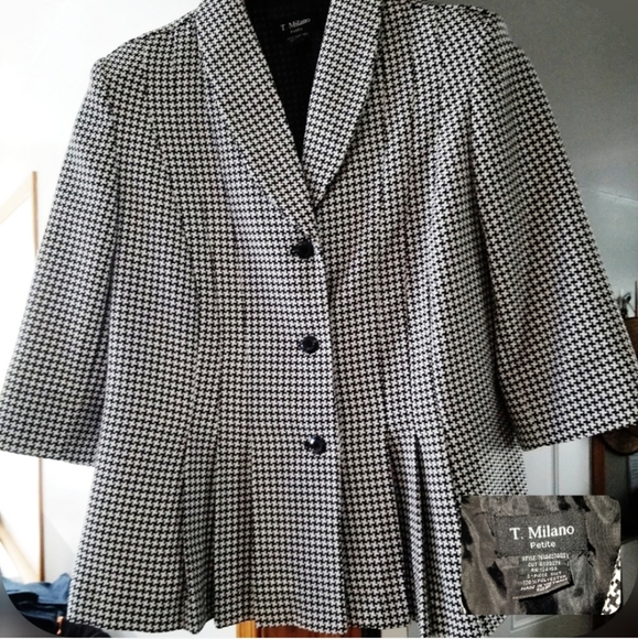 T. Milano pencil skirt suit set sz 12P blk/wht - Picture 2 of 11